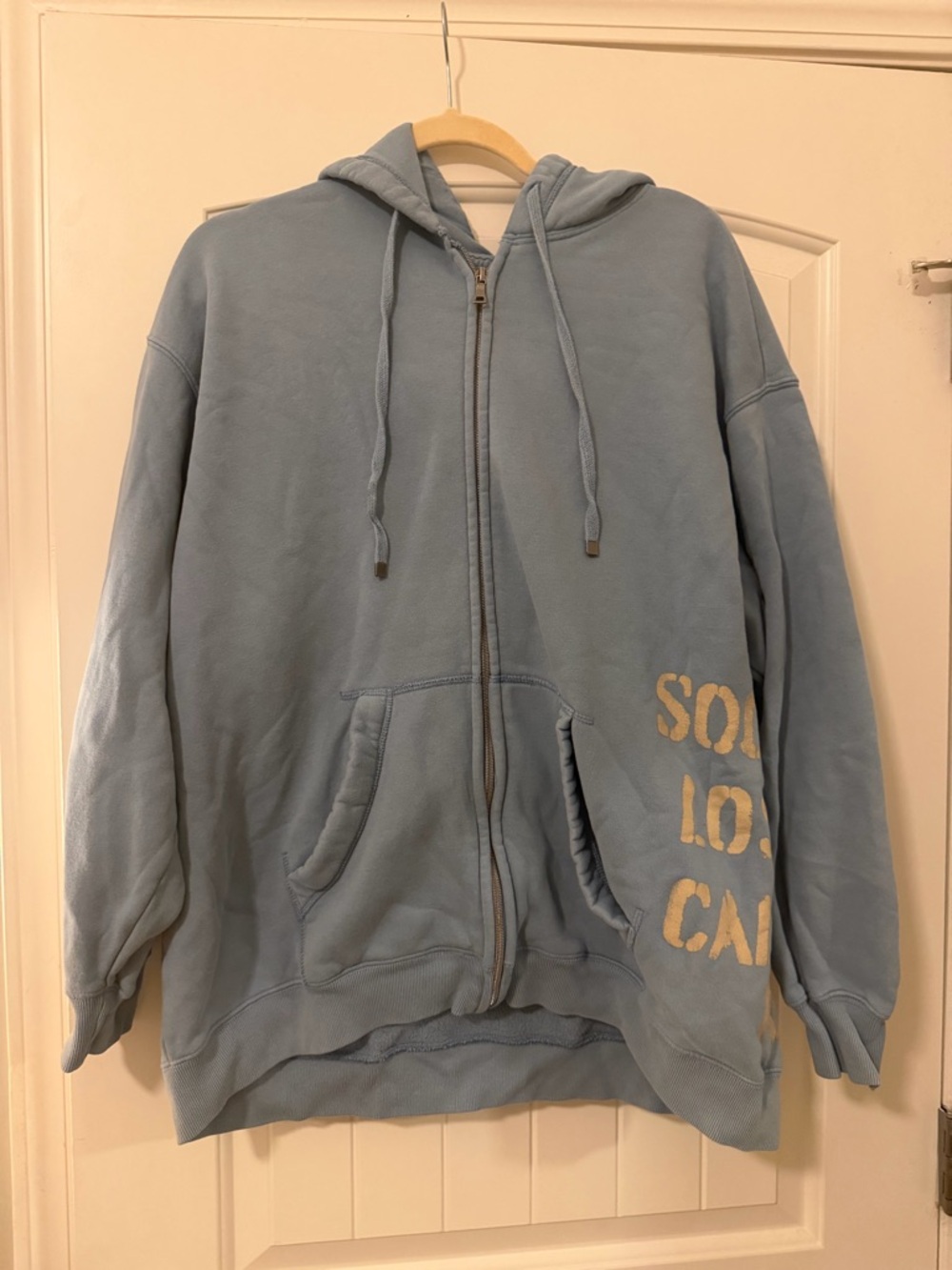 Light Blue Zip-Up Hoodie with Hood and Pocket